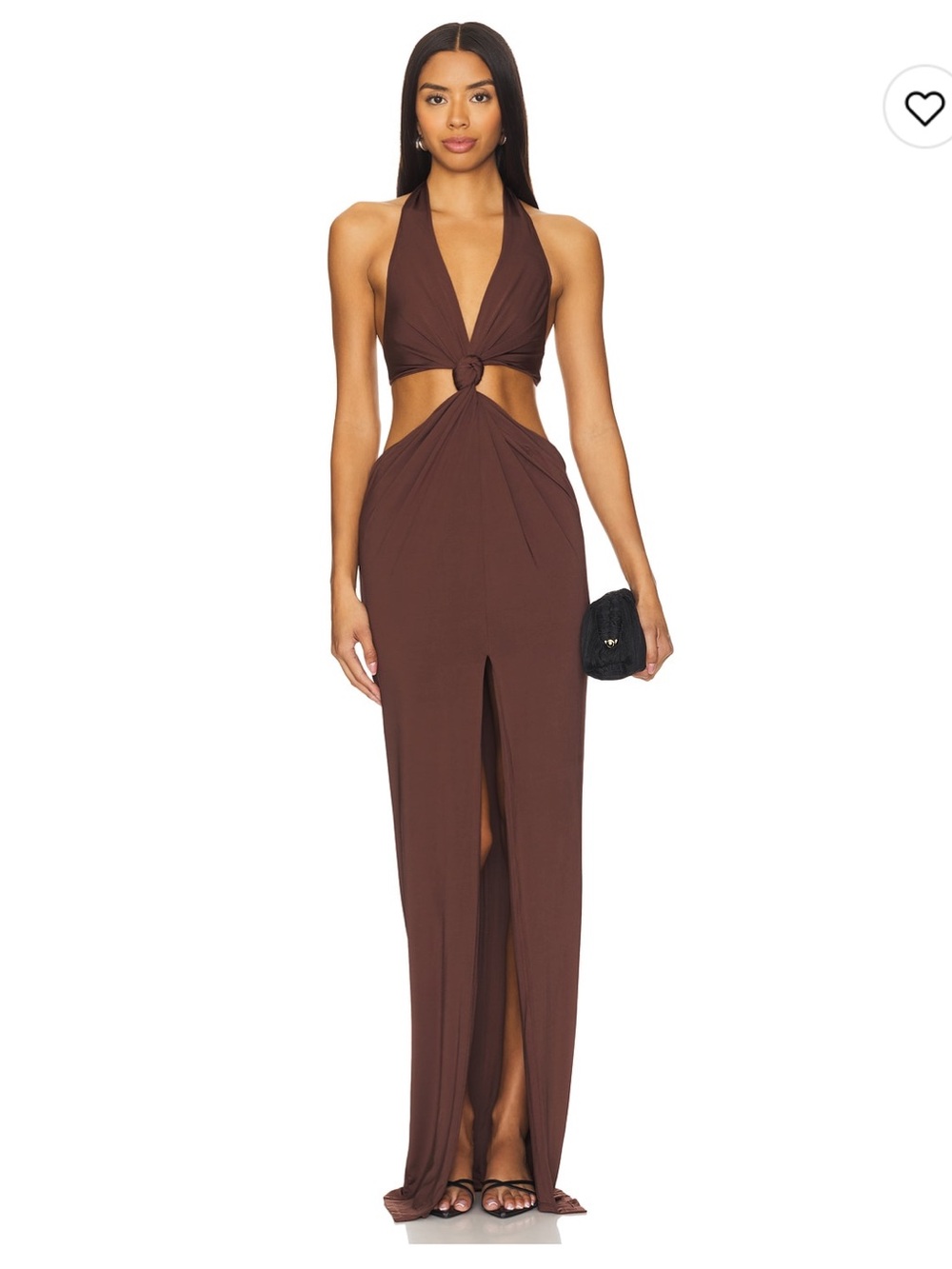 NEW NBD Brown Halter Maxi Gown with Ring Detail